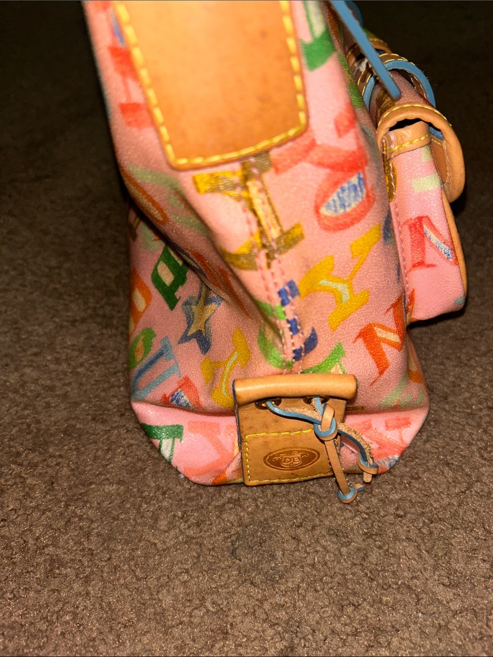 Vintage Dooney & Bourke Pink Graffiti Bag with Tan Leather Trim - Picture 15 of 16